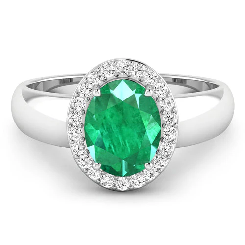 1.87 Carat Genuine Zambian Emerald and White Diamond 14K White Gold Ring - Image 7