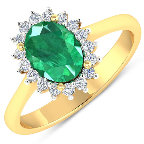 1.87 Carat Genuine Zambian Emerald and White Diamond 14K Yellow Gold Ring - Image 4
