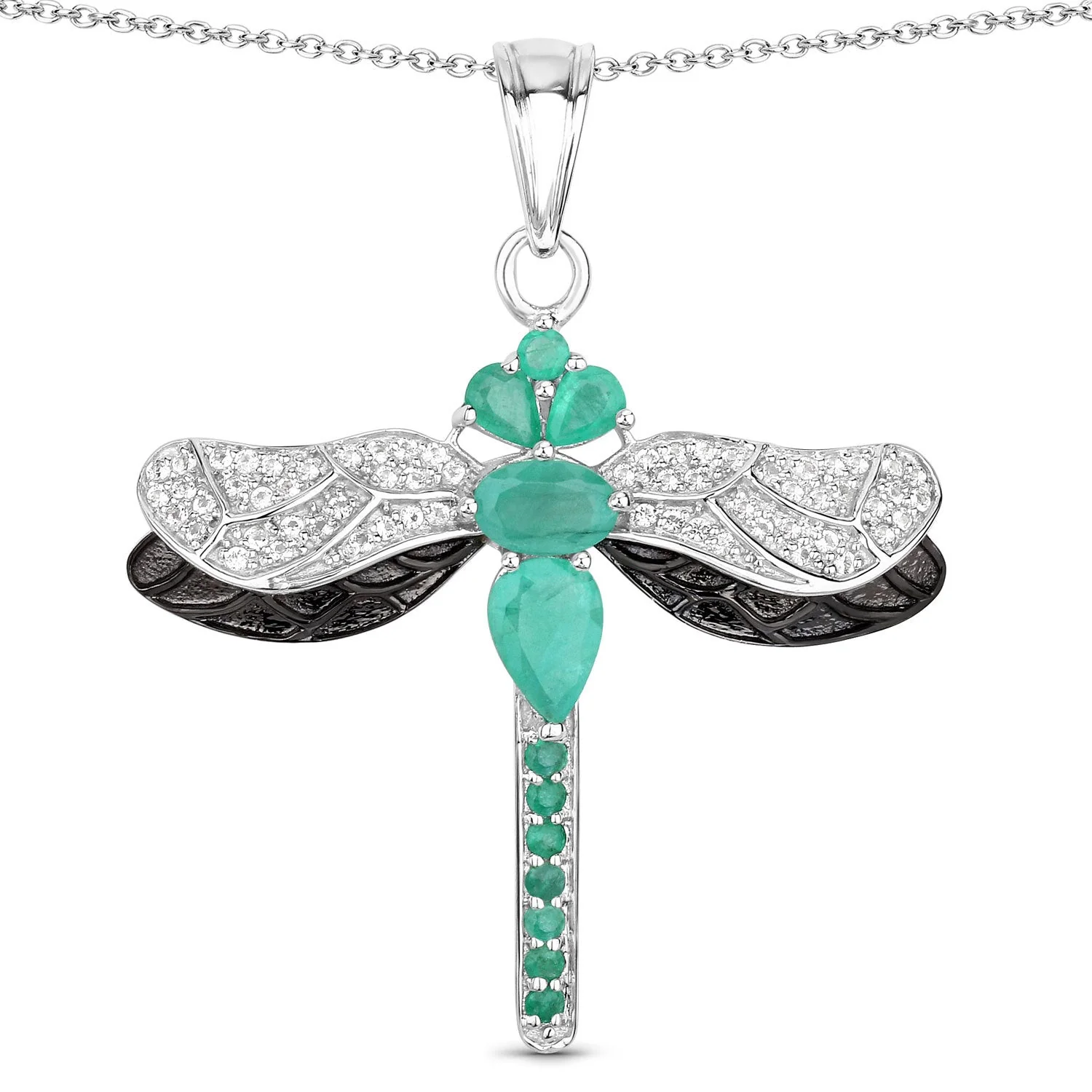 1.87 Carat Genuine Zambian Emerald and White Topaz .925 Sterling Silver Pendant