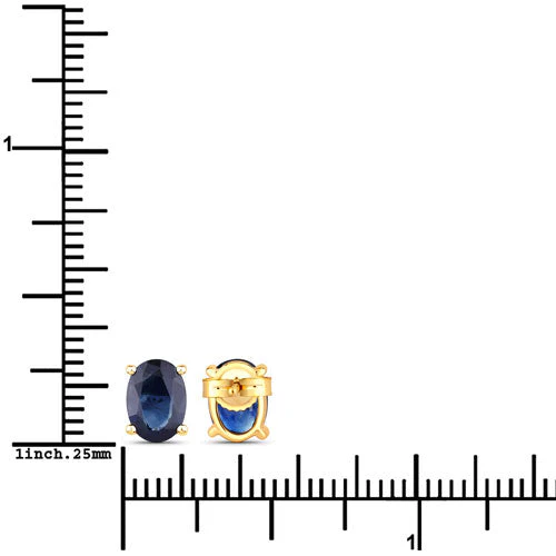 1.90 Carat Genuine Blue Sapphire 10K Yellow Gold Earrings - Image 3