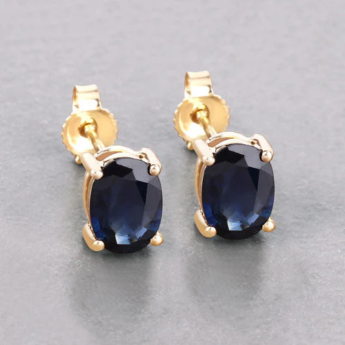 1.90 Carat Genuine Blue Sapphire 10K Yellow Gold Earrings - Image 4