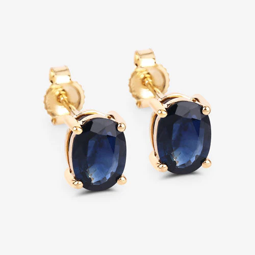 1.90 Carat Genuine Blue Sapphire 10K Yellow Gold Earrings - Image 6