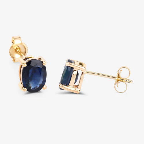 1.90 Carat Genuine Blue Sapphire 10K Yellow Gold Earrings - Image 8