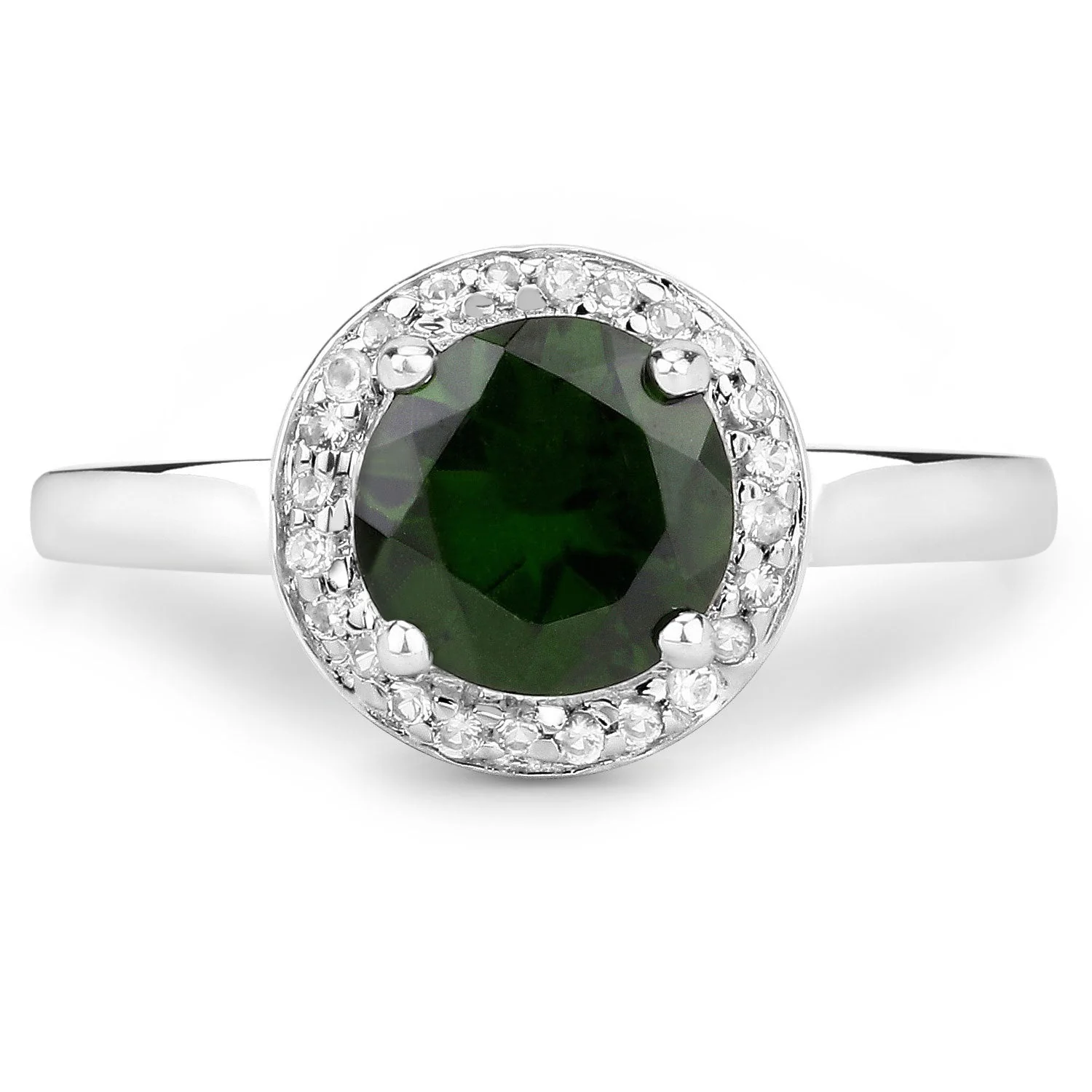 1.90 Carat Genuine Chrome Diopside and White Topaz .925 Sterling Silver Ring - Image 3
