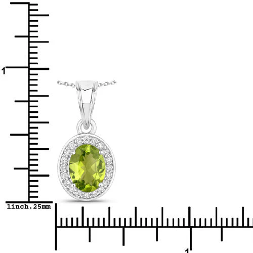 1.90 Carat Genuine Peridot and Lab Grown Diamond .925 Sterling Silver Pendant - Image 3