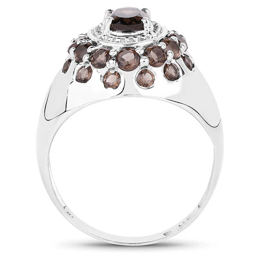 1.90 Carat Genuine Smoky Quartz .925 Sterling Silver Ring - Image 2