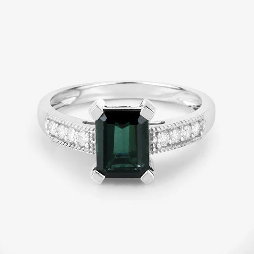 1.91 Carat Genuine Green Tourmaline and White Diamond 14K White Gold Ring - Image 14