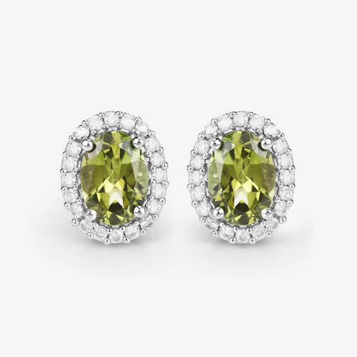1.92 Carat Genuine Green Tourmaline and White Diamond 14K White Gold Earrings - Image 11