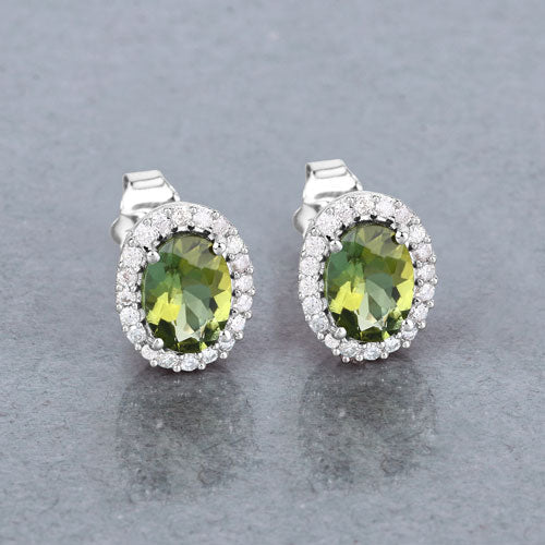 1.92 Carat Genuine Green Tourmaline and White Diamond 14K White Gold Earrings - Image 8