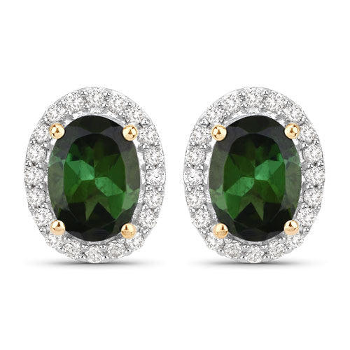 1.92 Carat Genuine Green Tourmaline and White Diamond 14K Yellow Gold Earrings - Image 5