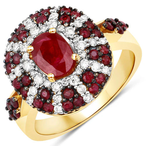 1.92 Carat Genuine Ruby and White Diamond 14K Yellow Gold Ring - Image 2