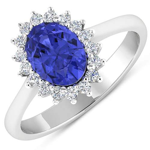 1.92 Carat Genuine Tanzanite and White Diamond 14K White Gold Ring - Image 4
