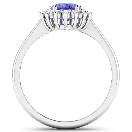 1.92 Carat Genuine Tanzanite and White Diamond 14K White Gold Ring - Image 5