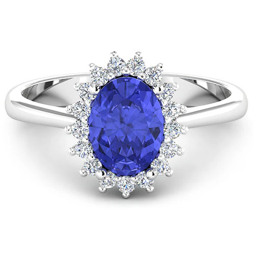 1.92 Carat Genuine Tanzanite and White Diamond 14K White Gold Ring - Image 6