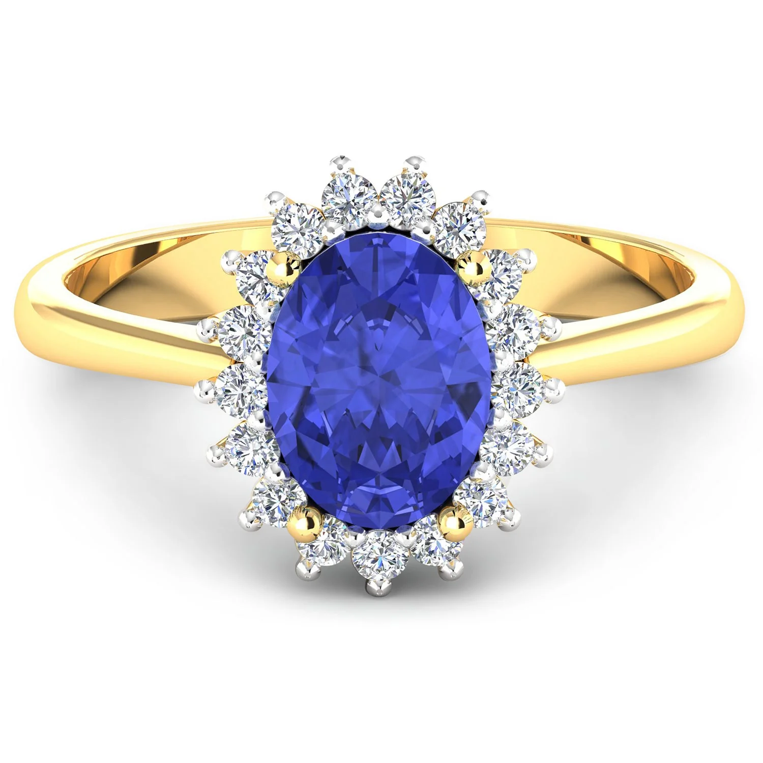 1.92 Carat Genuine Tanzanite and White Diamond 14K Yellow Gold Ring - Image 3