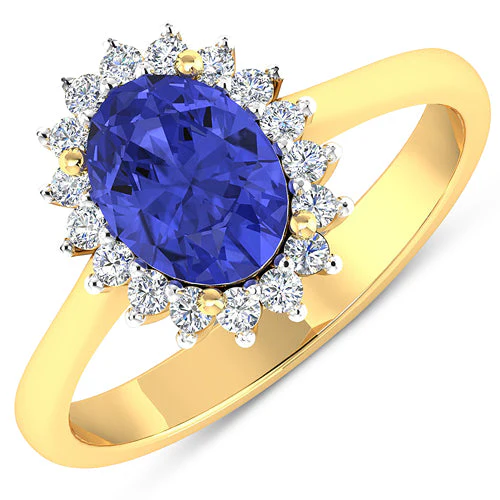 1.92 Carat Genuine Tanzanite and White Diamond 14K Yellow Gold Ring - Image 4