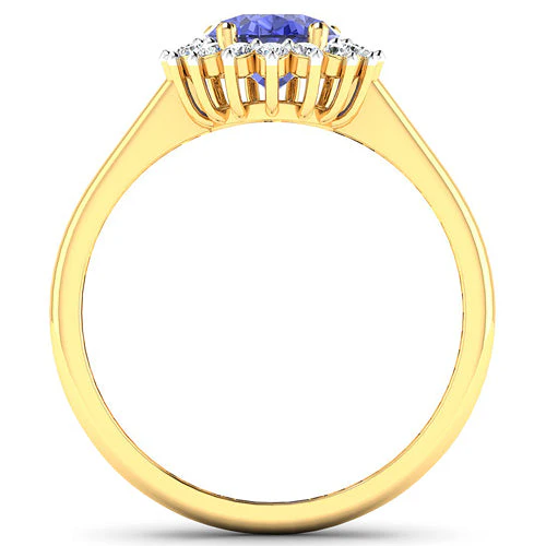 1.92 Carat Genuine Tanzanite and White Diamond 14K Yellow Gold Ring - Image 5