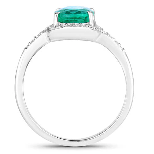 1.92 Carat Genuine Zambian Emerald and White Diamond 14K White Gold Ring - Image 2