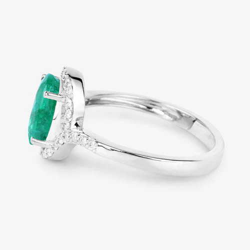 1.92 Carat Genuine Zambian Emerald and White Diamond 14K White Gold Ring - Image 6