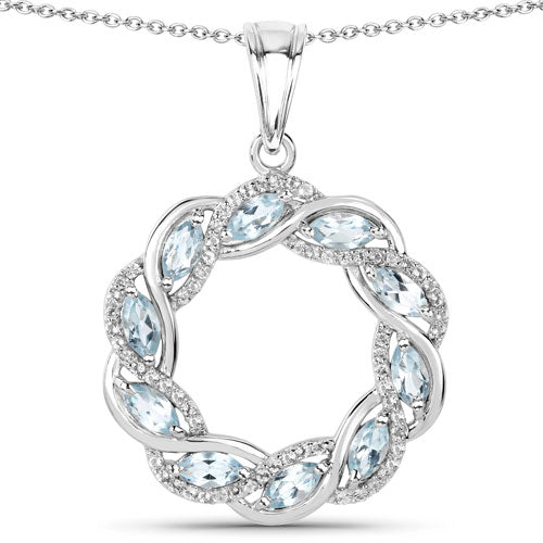 1.93 Carat Genuine Blue Topaz and White Topaz .925 Sterling Silver Pendant - Image 2