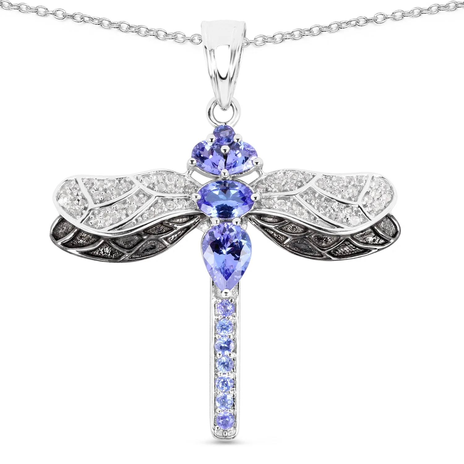 1.93 Carat Genuine Tanzanite and White Topaz .925 Sterling Silver Pendant - Image 2