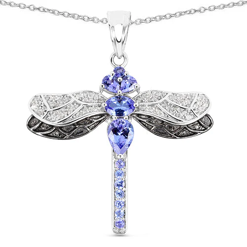 1.93 Carat Genuine Tanzanite and White Topaz .925 Sterling Silver Pendant - Image 4