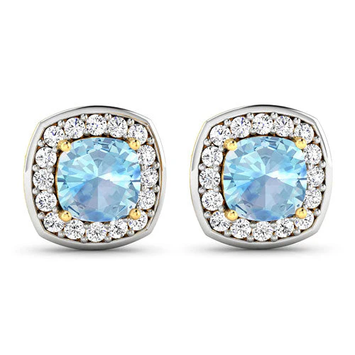 1.95 Carat Genuine Aquamarine and White Diamond 14K Yellow Gold Earrings - Image 6