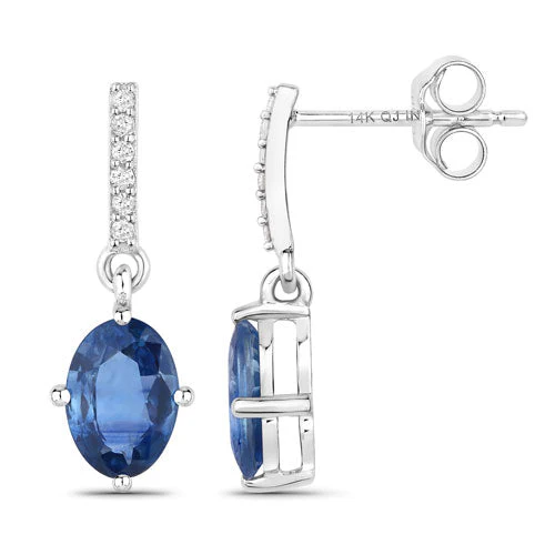 1.95 Carat Genuine Blue Sapphire and White Diamond 14K White Gold Earrings - Image 2