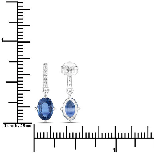 1.95 Carat Genuine Blue Sapphire and White Diamond 14K White Gold Earrings - Image 3