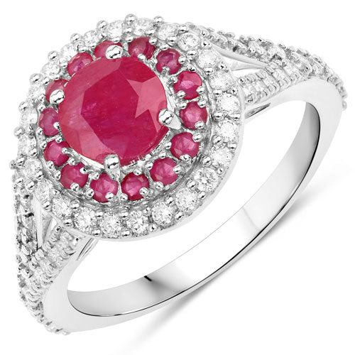 1.95 Carat Genuine Ruby and White Diamond 14K White Gold Ring - Image 2