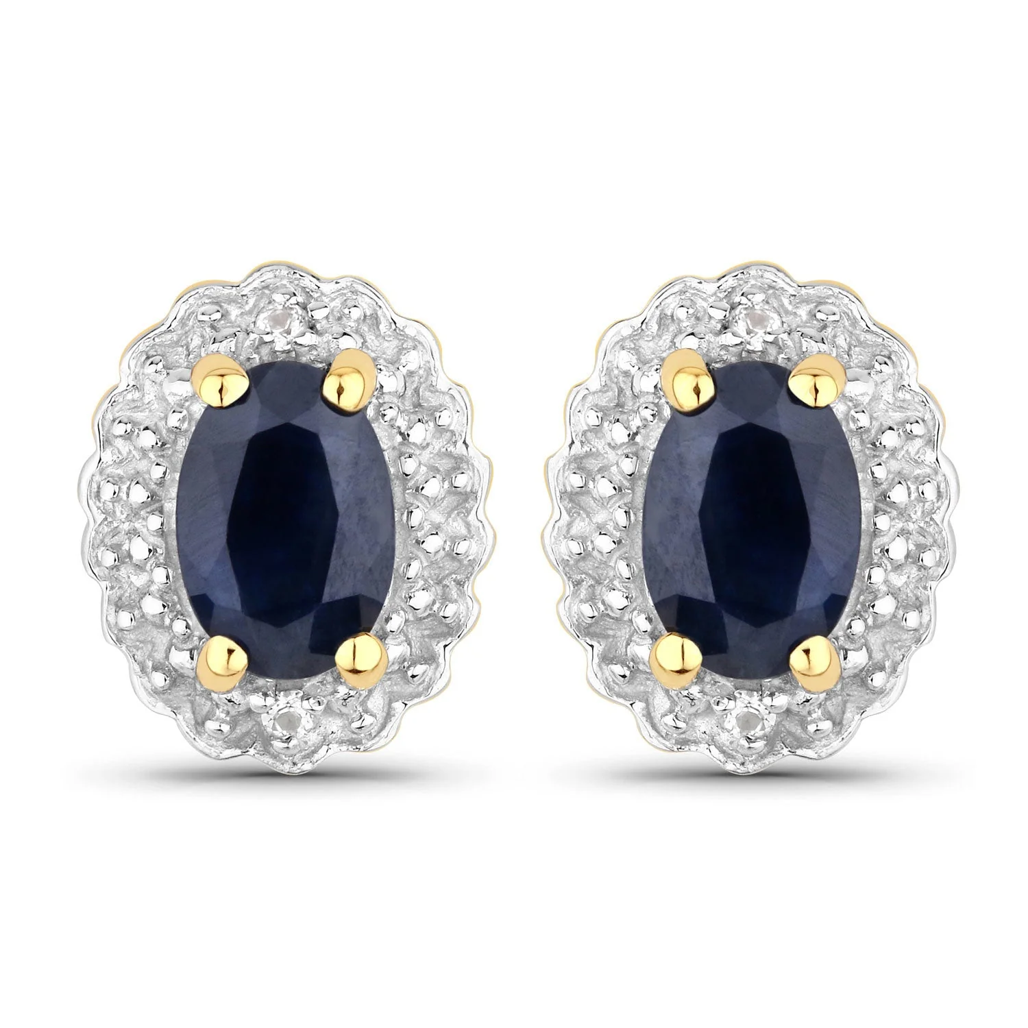 1.96 Carat Genuine Black Blue Sapphire and White Topaz .925 Sterling Silver Jewelry Set - Image 3