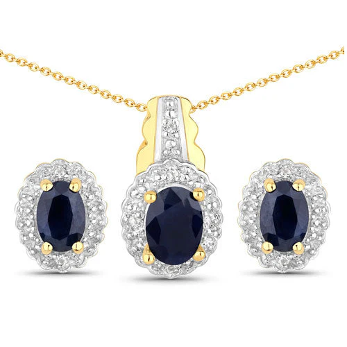 1.96 Carat Genuine Black Blue Sapphire and White Topaz .925 Sterling Silver Jewelry Set - Image 4