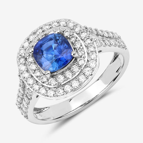 1.96 Carat Genuine Blue Sapphire and White Diamond 18K White Gold Ring - Image 10