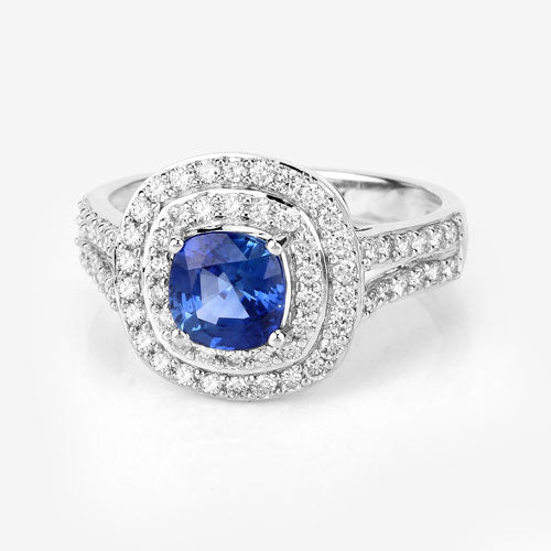 1.96 Carat Genuine Blue Sapphire and White Diamond 18K White Gold Ring - Image 11