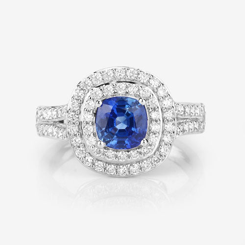 1.96 Carat Genuine Blue Sapphire and White Diamond 18K White Gold Ring - Image 12