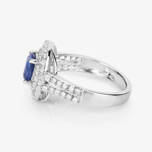1.96 Carat Genuine Blue Sapphire and White Diamond 18K White Gold Ring - Image 14