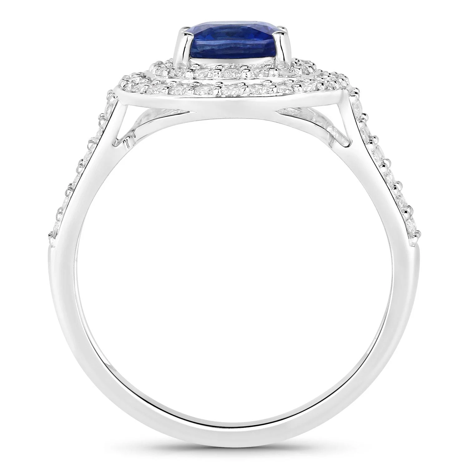 1.96 Carat Genuine Blue Sapphire and White Diamond 18K White Gold Ring - Image 2