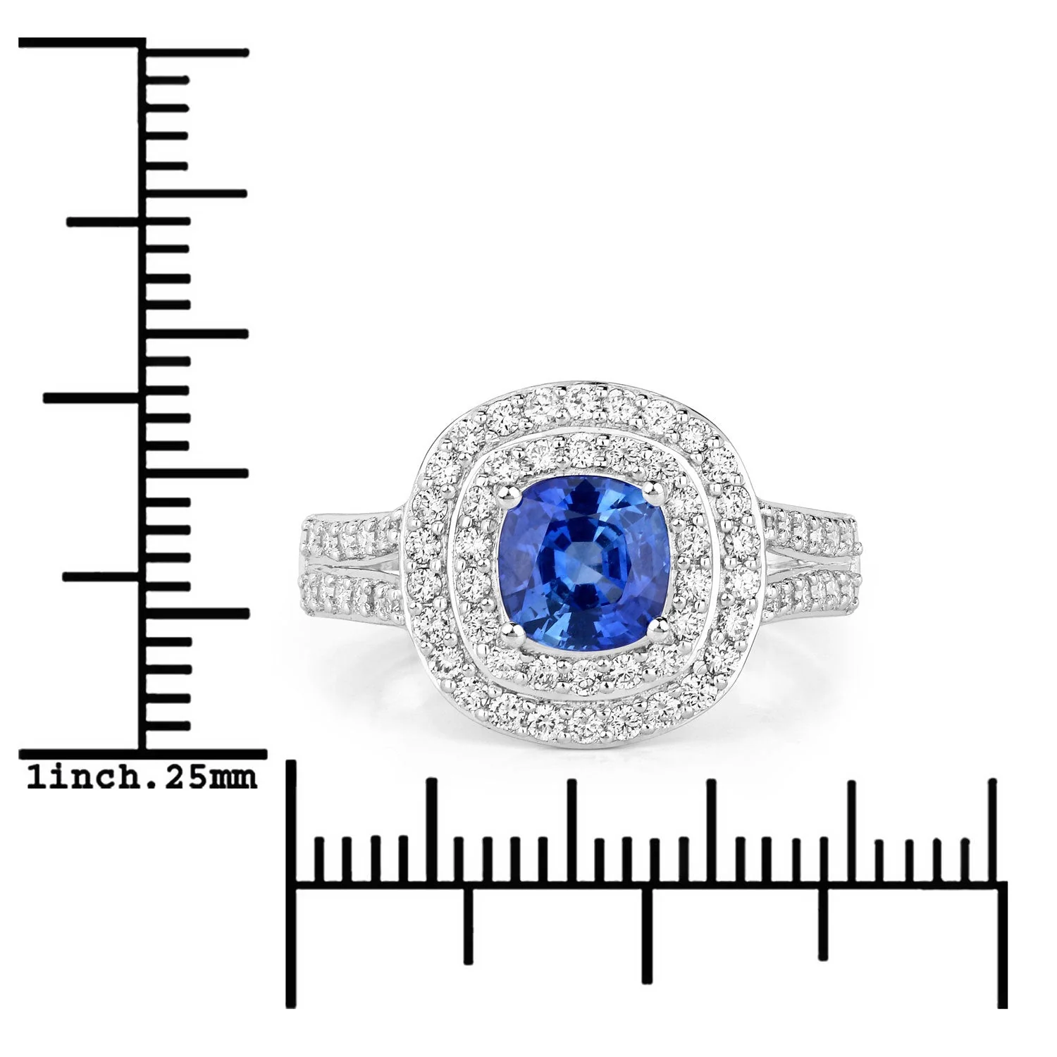 1.96 Carat Genuine Blue Sapphire and White Diamond 18K White Gold Ring - Image 3