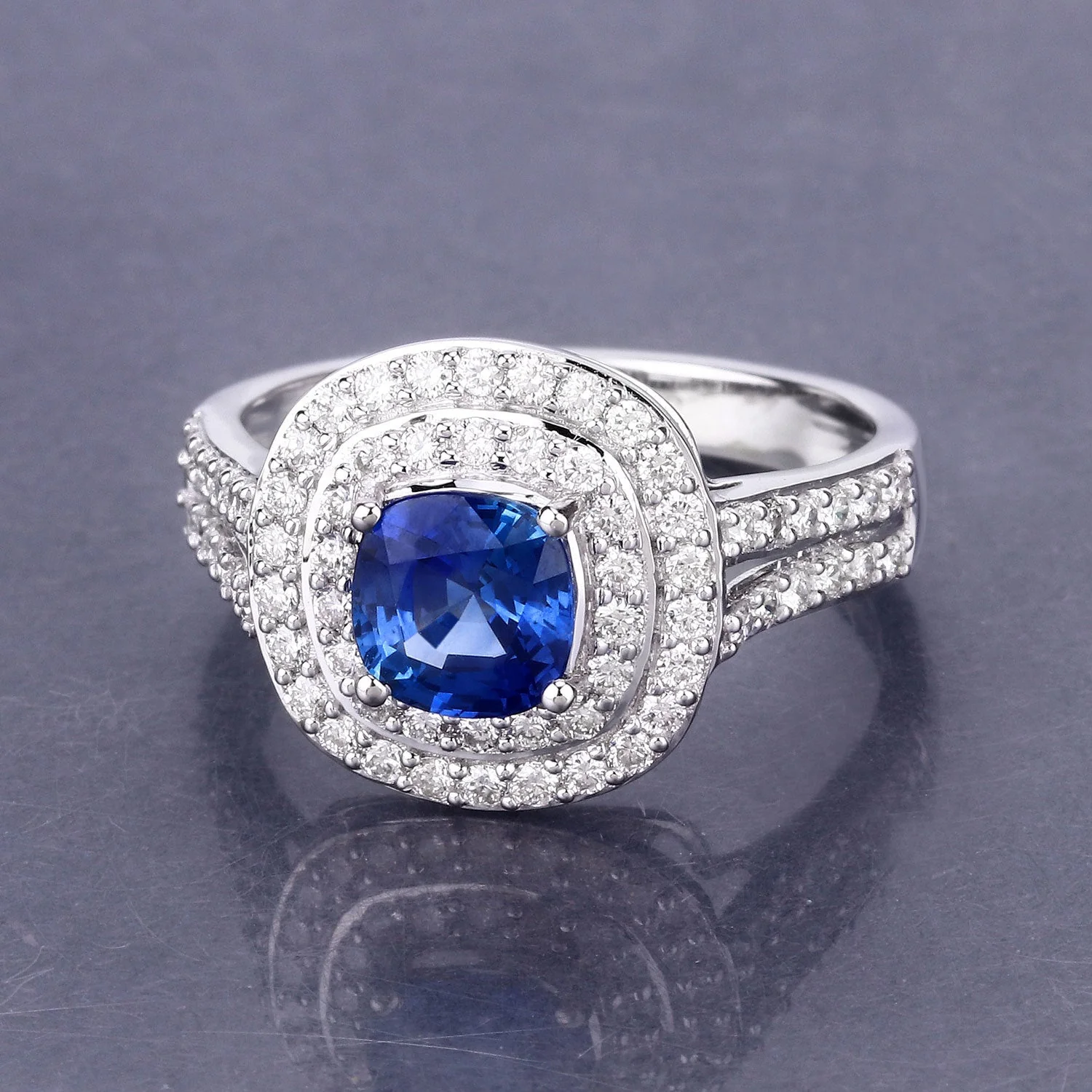 1.96 Carat Genuine Blue Sapphire and White Diamond 18K White Gold Ring - Image 4