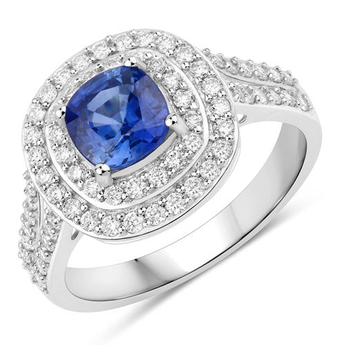 1.96 Carat Genuine Blue Sapphire and White Diamond 18K White Gold Ring - Image 5
