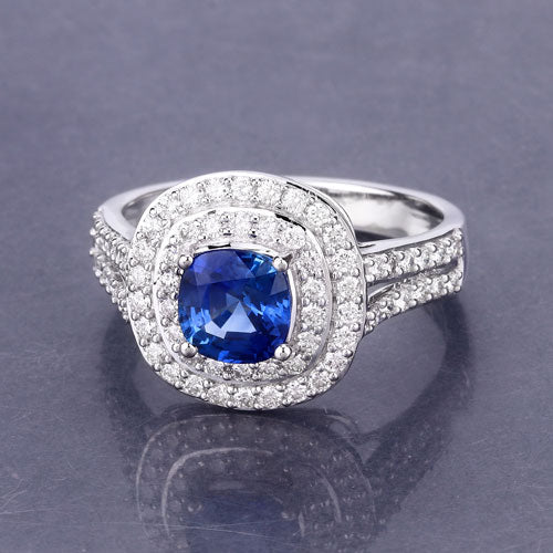 1.96 Carat Genuine Blue Sapphire and White Diamond 18K White Gold Ring - Image 8