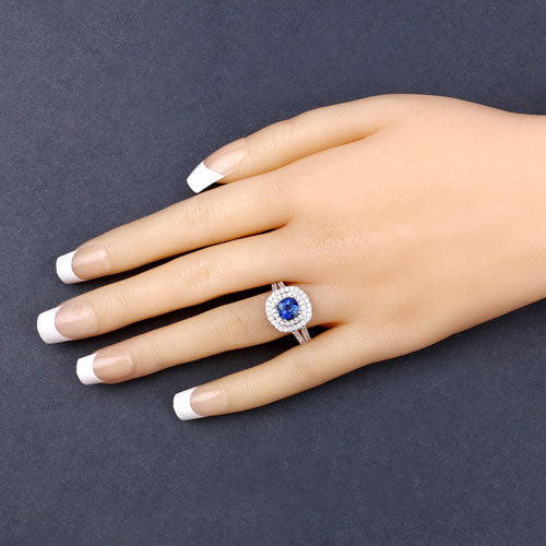 1.96 Carat Genuine Blue Sapphire and White Diamond 18K White Gold Ring - Image 9