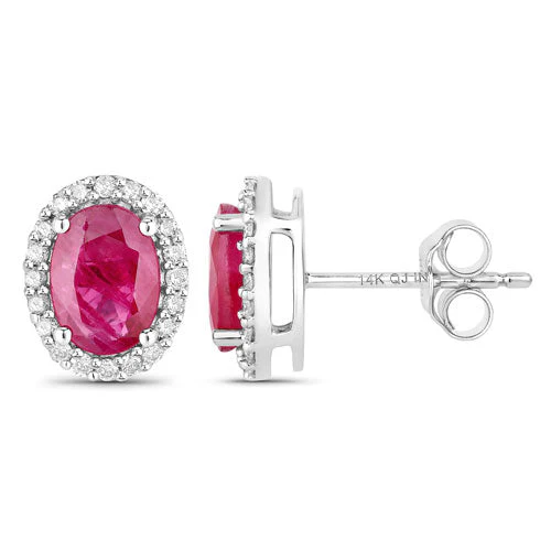 1.96 Carat Genuine Ruby and White Diamond 14K White Gold Earrings - Image 2