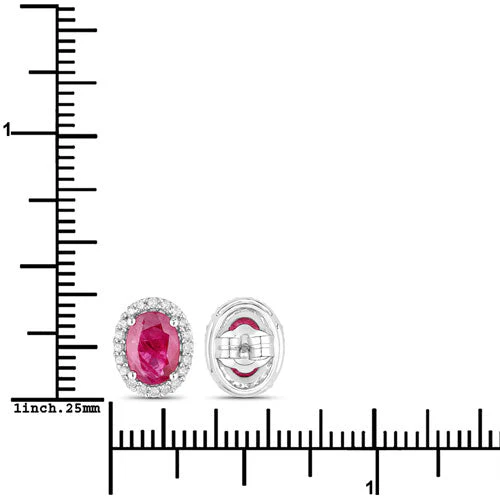 1.96 Carat Genuine Ruby and White Diamond 14K White Gold Earrings - Image 3