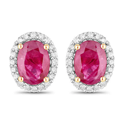 1.96 Carat Genuine Ruby and White Diamond 14K Yellow Gold Earrings