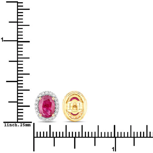 1.96 Carat Genuine Ruby and White Diamond 14K Yellow Gold Earrings - Image 3
