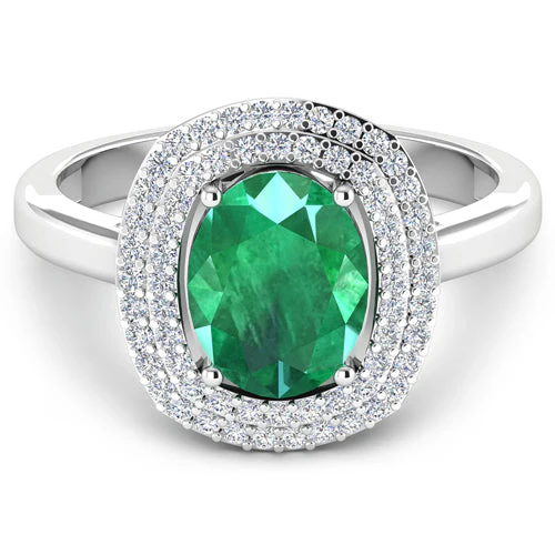 1.97 Carat Genuine Zambian Emerald and White Diamond 14K White Gold Ring - Image 6