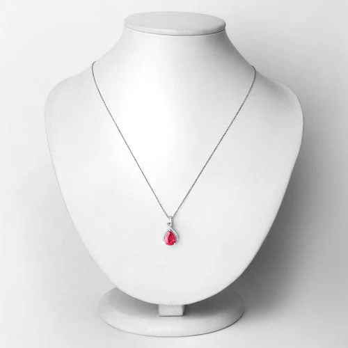 1.98 Carat Genuine Ruby and White Diamond 14K White Gold Pendant - Image 2