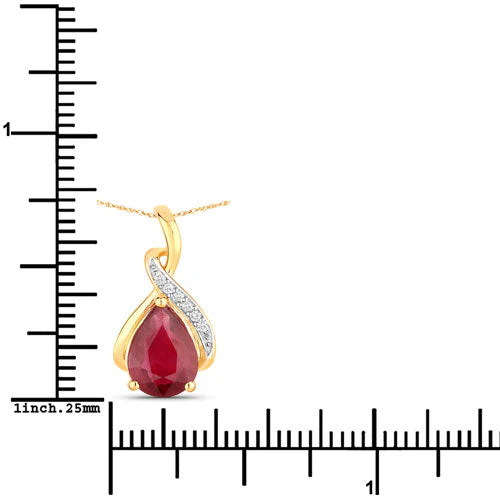 1.98 Carat Genuine Ruby and White Diamond 14K Yellow Gold Pendant - Image 3