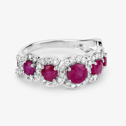1.99 Carat Genuine Ruby and White Diamond 14K White Gold Ring - Image 11